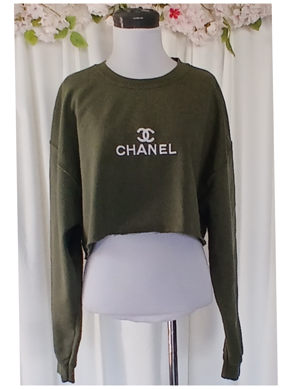 Olive Green Cropped Sweatshirt - Women's Top Size L Not Authentic